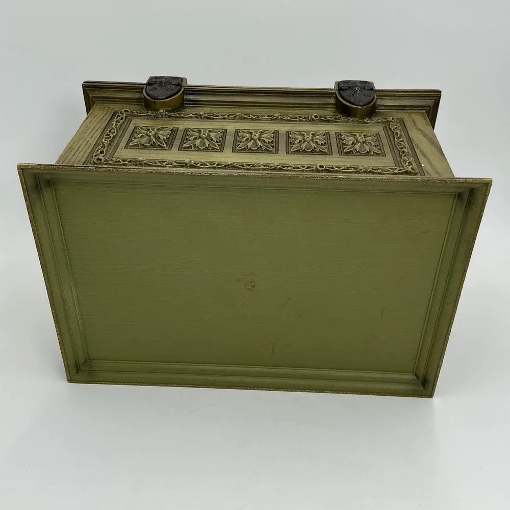 Vintage 60s Max Klein Avocado Green Green Plastic Sewing Box Faux Wood + STUFF!